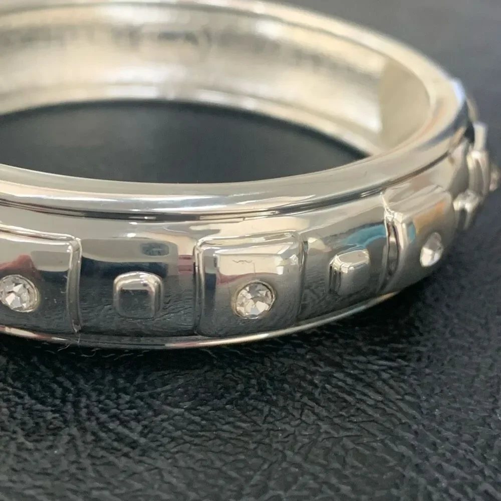 Sequin NYC Crystal Hinged Silver Bangle, Pavé Crystals